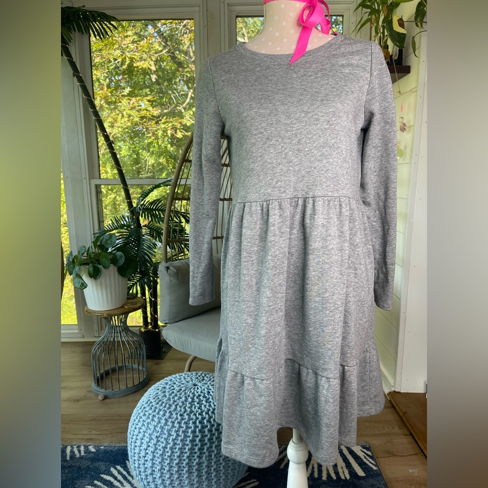 LOFT Brushed Gray Sweatshirt Tiered Dress Size Small